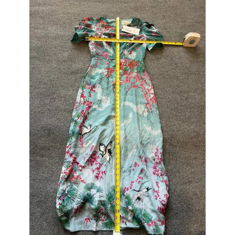 NWT $975 SALONI Bianca Blue Hanami Clouds Pure Silk Jacquard Crepe Chine Dress 4 - Picture 12 of 13